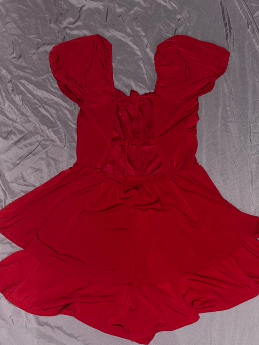 ☆Red Short-Sleeve Fit & Flare Romper